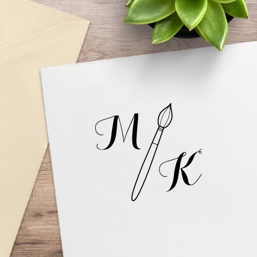Eenvoudige Monogram Beginletters Schilderkwast Rubberstempel