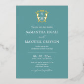 Eenvoudige Monogram Blauwe Bruiloft Folie Uitnodiging (Voorkant)