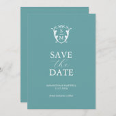 Eenvoudige Monogram Blauwe Save The Date (Voorkant / Achterkant)
