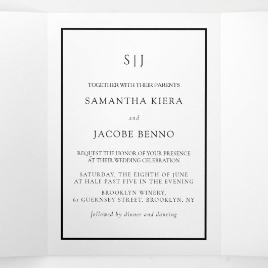 Eenvoudige Monogram Bruiloft Tri-Fold uitnodiging (Binnenkant midden)