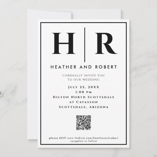 Eenvoudige Monogram bruiloft uitnodigingen met QR- (Voorkant)