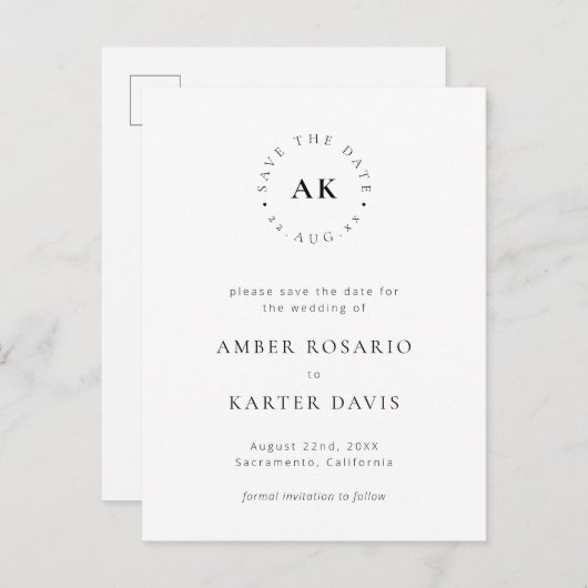 Eenvoudige monogram Cirkel Modern minimalistisch l Aankondigingskaart (Voorkant / Achterkant)