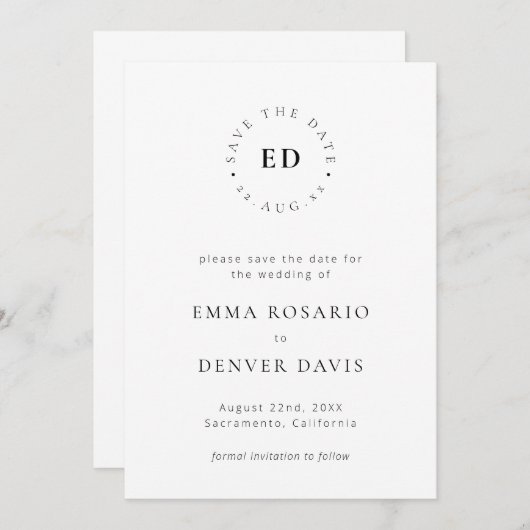 Eenvoudige monogram Cirkel Modern minimalistisch l Save The Date (Voorkant / Achterkant)