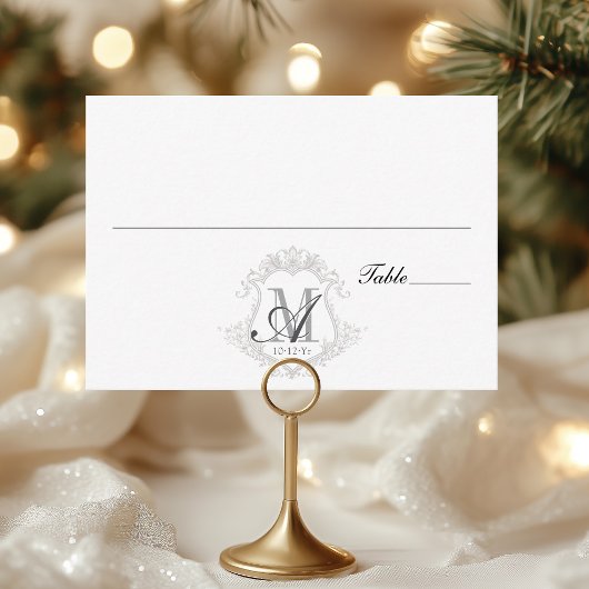 Eenvoudige  Monogram Crest Wedding Place Card Informatiekaartje