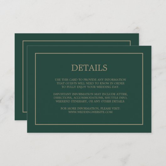Eenvoudige Monogram Details Smaragd Groene Bruilof Informatiekaartje (Voorkant / Achterkant)
