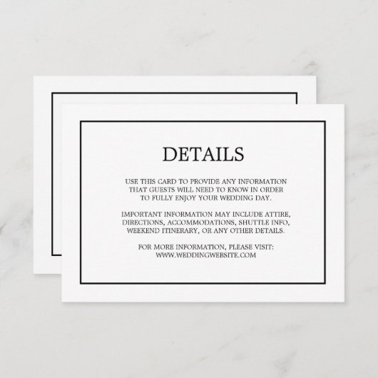 Eenvoudige Monogram Details Witte Huwelijksbijlage Informatiekaartje (Voorkant / Achterkant)