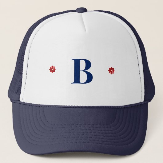 Eenvoudige Monogram Eerste Nautilus Marine Rode Ro Trucker Pet (Voorkant)