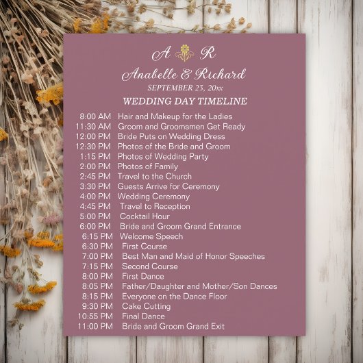 Eenvoudige Monogram Elegant Weddenschap Tijdlijn Flyer