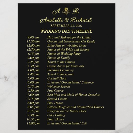 Eenvoudige Monogram Elegant Weddenschap Tijdlijn Flyer (Voorkant)