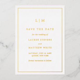 Eenvoudige Monogram Elegante Trouw Save the Date Folie Uitnodiging