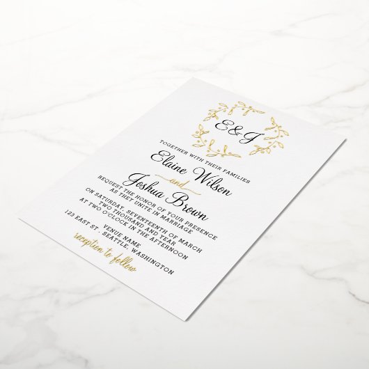 Eenvoudige monogram Folie Wreath Wedding Folie Uitnodiging (Gedraaid)