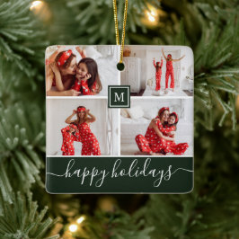 Eenvoudige monogram Foto Collage Happy Holiday Gre Keramisch Ornament