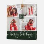 Eenvoudige monogram Foto Collage Happy Holiday Gre Keramisch Ornament (Links)