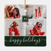 Eenvoudige monogram Foto Collage Happy Holiday Gre Keramisch Ornament (Achterkant)
