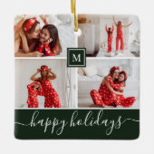 Eenvoudige monogram Foto Collage Happy Holiday Gre Keramisch Ornament (Voorkant)