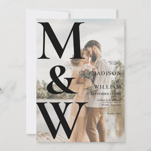 Eenvoudige Monogram Foto Moderne Bruiloft Kaart (Voorkant)