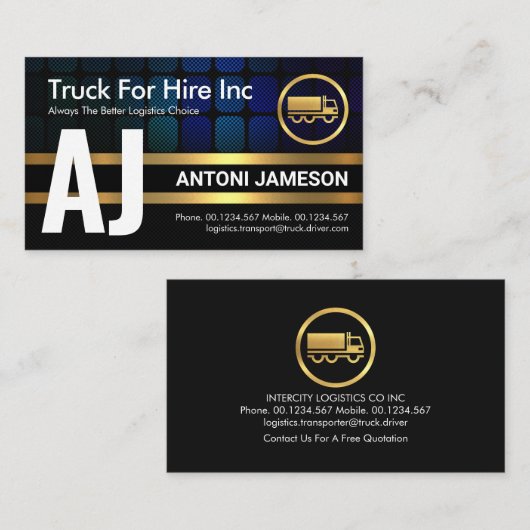 Eenvoudige Monogram Gouden Lijnen Trucker Visitekaartje (Voorkant / Achterkant)