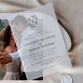 Eenvoudige Monogram Greenery Wedding Vellum Uitnodigingen