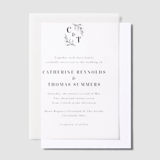 Eenvoudige Monogram Greenery Wedding Vellum Uitnodigingen (Offset)