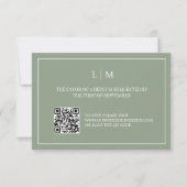 Eenvoudige Monogram Groene QR Code Bruiloft RSVP K Bedankkaart (Voorkant)
