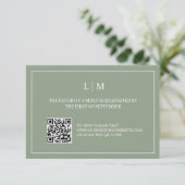 Eenvoudige Monogram Groene QR Code Bruiloft RSVP K Bedankkaart (Staand voorkant)
