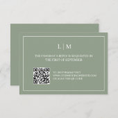 Eenvoudige Monogram Groene QR Code Bruiloft RSVP K Bedankkaart (Voorkant / Achterkant)