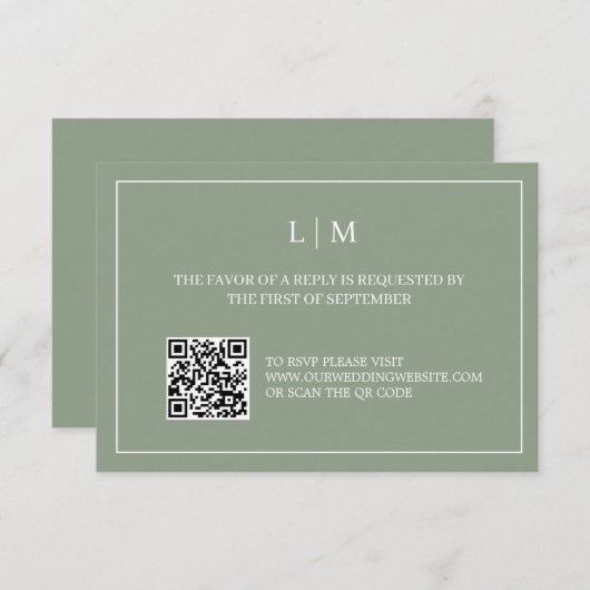 Eenvoudige Monogram Groene QR Code Bruiloft RSVP K Bedankkaart (Voorkant / Achterkant)