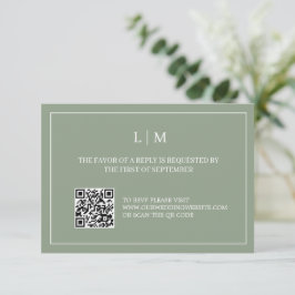 Eenvoudige Monogram Groene QR Code Bruiloft RSVP K Bedankkaart