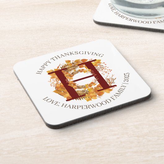 Eenvoudige Monogram Herfst Oogst Happy Thanksgivin Bier Onderzetter (Linkerzijde)