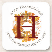 Eenvoudige Monogram Herfst Oogst Happy Thanksgivin Bier Onderzetter (Voorkant)