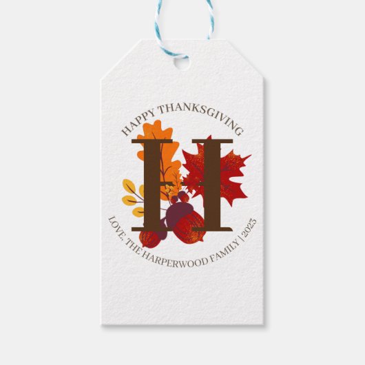 Eenvoudige Monogram Herfst Oogst Happy Thanksgivin Cadeaulabel (Voorkant)