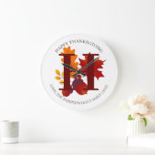 Eenvoudige Monogram Herfst Oogst Happy Thanksgivin Grote Klok (Huis)
