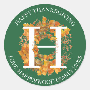 Eenvoudige Monogram Herfst Oogst Happy Thanksgivin Ronde Sticker