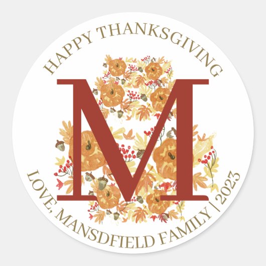 Eenvoudige Monogram Herfst Oogst Happy Thanksgivin Ronde Sticker (Voorkant)