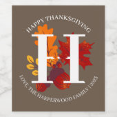 Eenvoudige Monogram Herfst Oogst Happy Thanksgivin Wijn Etiket (Enkel label)