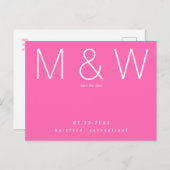 Eenvoudige Monogram hotroze bruiloft sparen de Dat Aankondigingskaart (Voorkant / Achterkant)