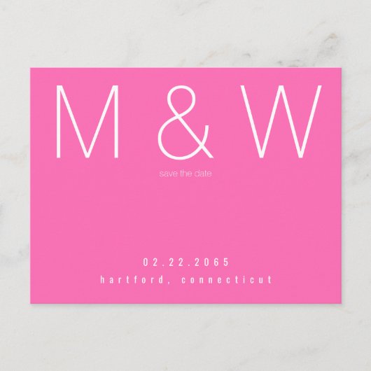 Eenvoudige Monogram hotroze bruiloft sparen de Dat Aankondigingskaart (Voorkant)