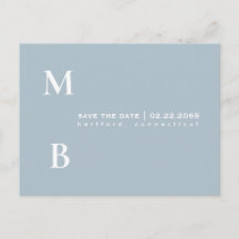 Eenvoudige Monogram Icy Blue Trouw Save the Date