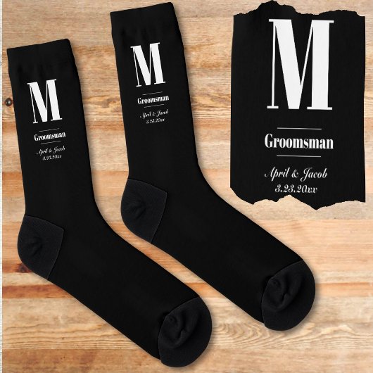 Eenvoudige Monogram Initiaal Groomsmen Gift Bruilo Sokken