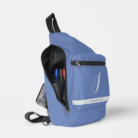 EENVOUDIGE MONOGRAM INITIAAL NAAM SILVER WHITE SKY SLING BAG (Open)