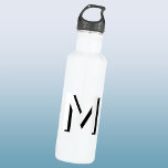 Eenvoudige Monogram Initiaal Slagschaduw Gepersona Waterfles<br><div class="desc">Modern,  eenvoudig en minimalistisch drop shadow monogram initiaal typografie ontwerp in monotone zwart-wit,  die kan worden gewijzigd om te personaliseren.</div>