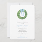 Eenvoudige Monogram krans jongen Baby shower Party Kaart (Voorkant)