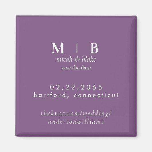 Eenvoudige Monogram Lavendel Bruiloft Save the Dat Magneet (Voorkant)