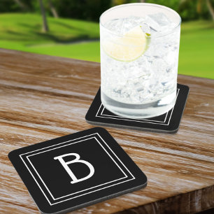 Eenvoudige Monogram Letter Initiaal Zwart Wit Bier Onderzetter