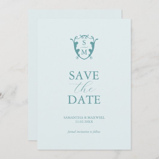 Eenvoudige Monogram Lichtblauwe Save The Date (Voorkant / Achterkant)