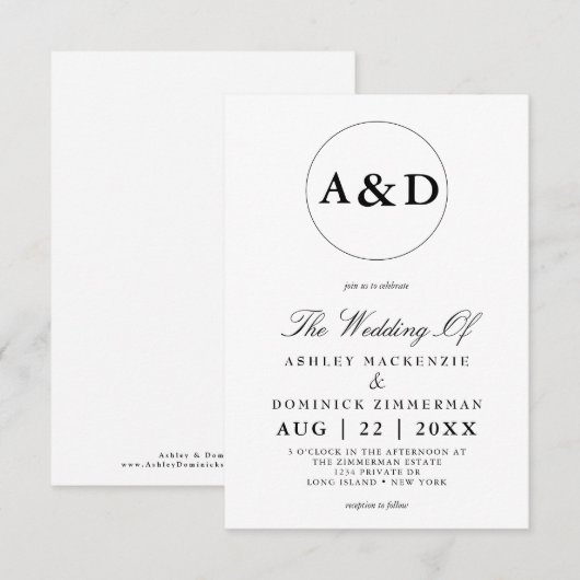 Eenvoudige monogram Lucia Script Calligrafie Wedde Kaart (Voorkant / Achterkant)