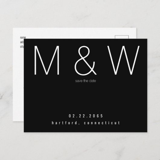 Eenvoudige Monogram Minimalistische Z&W Save the D Aankondigingskaart (Voorkant / Achterkant)