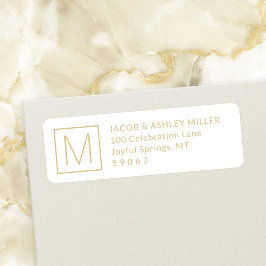 Eenvoudige Monogram Moderne Witte & Gouden Retoura Etiket