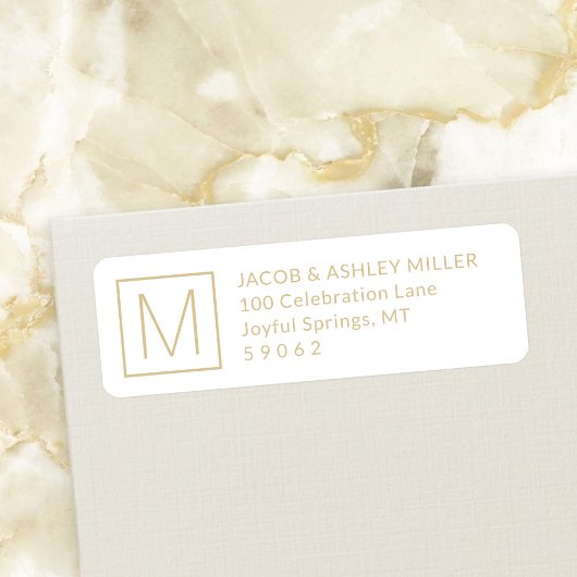 Eenvoudige Monogram Moderne Witte & Gouden Retoura Etiket