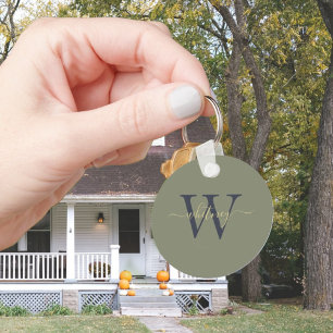 Eenvoudige monogram naam en Initiaal Olive Green Sleutelhanger